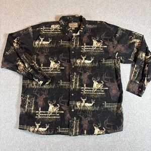 VTG Woods & Water Deer Theme Long Sleeve Button Down Men's 2XL Black Antler 90s